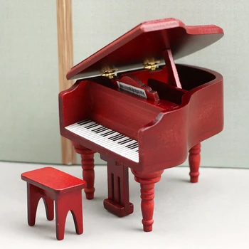 1/12 casă de Păpuși de Plastic Mini Pian Cu Scaun de Instrumente Muzicale Model pentru Casa Papusa Accesorii Decor Pian mini Set
