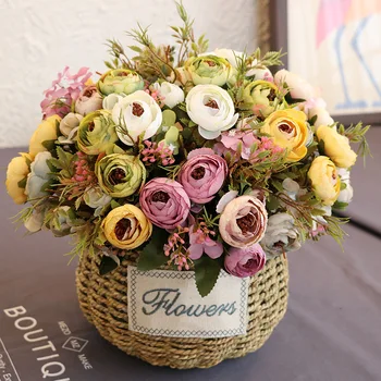 13 Cap Artificiale Flori False Ceai a Crescut Sâni Mătase Flori Decorative Moda Buchet Floral pentru Acasă Decorare Nunta