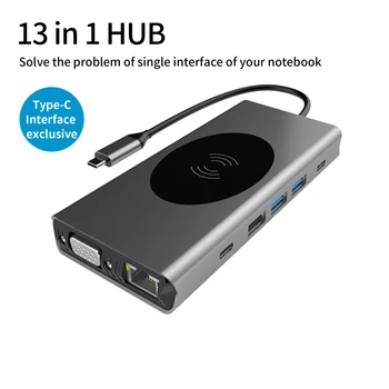 13 În 1 Stație de Andocare HUB USB Tip C La HDMI compatibil cu Încărcare Wireless USB 3.0 Adaptor de Tip C HUB Stație de Andocare Pentru MacBook