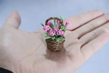 1buc casă de Păpuși în Miniatură 1:12 Scară Casa Papusa Living Handmade Flori Decor de Simulare a Crescut de Ghivece cu Plante