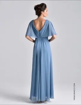 2016 noua moda vestido de madrinha festa sexy v-neck șifon albastru ieftine capac maneca elegante lungi rochii de mame