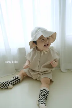 2022 Vara Nou Copil Fără Mâneci Romper Carouri + Pălărie De Bumbac Copil Mic Carouri Salopeta Fashion Baby Girl Haine Casual