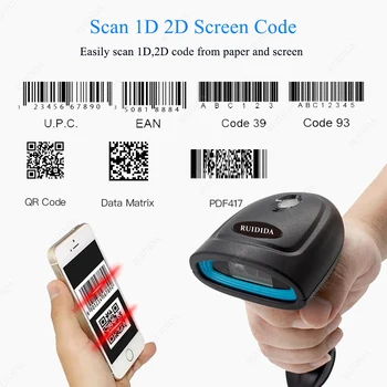 2d Scanner Wireless, Cititor de cod de Bare qr Scanner Cod de Bare Scanner Bluetooth Barcod Scanner Portabil Wireless, Cititor de coduri de Bare PDF417