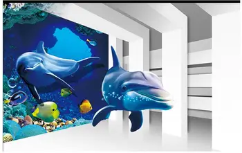3D picturi murale tapet personalizat imagine pictură murală HD 3D Ocean World Dolphin TV de Perete de hârtie tapet 3d de decorare camera de zi