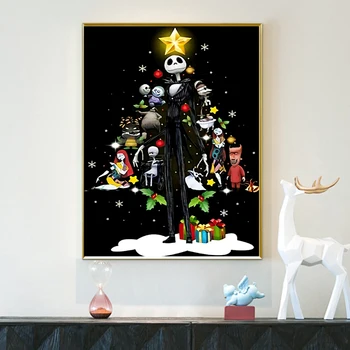 5D DIY Full Diamond Pictura Cadou de Crăciun Skull Cross Stitch Ciudat Abstract Pom de Crăciun Plin cu Diamante Broderie Cameră Decor
