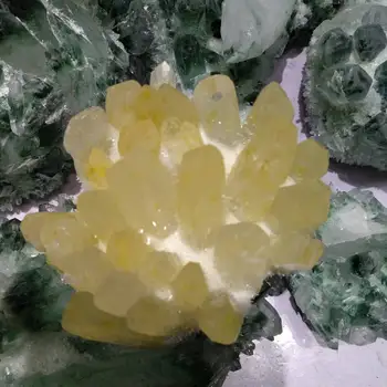 600g Noi Naturală Frumoasa Galben Tibetan, Cristal de Cuarț Cluster Specimen