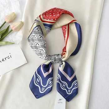 70*70cm Mătase Pătrat Eșarfă pentru Femei Brand de Lux Geometrie Imprimare Cravată de Păr de sex Feminin Sac de Mână Încheietura mâinii Foualrd Eșarfe Eșarfă