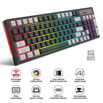 96 Chei Wireless Tastatură RGB lumina de Fundal Reîncărcabilă 2.4 G USB Gaming Keyboard pentru Windows PC, Laptop Joc