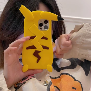 Anime 3D tridimensional Pikachus Silicon Moale Telefon Caz Pentru iPhone 14 13 12 11 Pro Max 14 Pro Cuplu Anti-drop Capacul din Spate