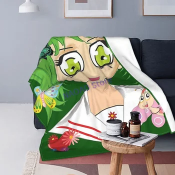 Anime Verde Haire Fata Cu Fluturi Arunca Pătură Foi de pe pat Pături pe canapea zăbrele Decorative cuverturi de pat Fericit