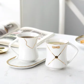 Aur alb Dungă de Portelan Cana de Cafea Ceasca de Ceai cu Lapte Cana Ceramica si Cana de Creație Ziua Îndrăgostiților Cadou de Nunta Picătură de transport maritim