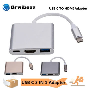 C USB Compatibil HDMI Convertor Adaptor de Tip C HD/USB 3.0/Tip-C Aluminiu pentru Macbook Pro Samsung S9 S10 Huawei P20 P30
