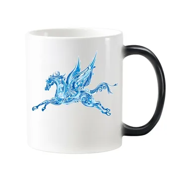 Cal Albastru Aripa Art Animal De Cereale Model Ilustrare Morphing Căldură Sensibilă Schimbare De Culoare Cana Cana De Cafea Cu Lapte