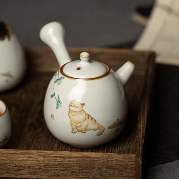 Ceramica ceainic kyusu pisica drăguț oală de ceai kung fu set de ceai 250ml