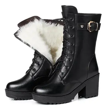 Cizme de iarna pentru femei pantofi 2021 toc gros de pluș cald cizme de zapada pentru femei pantofi cu fermoar platforma glezna cizme pantofi casual femei 35-41
