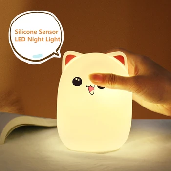 Colorat Pisica Silicon Lumina de Noapte LED Reîncărcabilă Touch Senzor de lumină 2 Moduri de Copii Drăguț Lampa de Noapte Lumina Dormitor