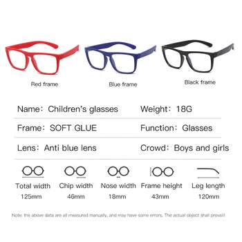 Copii Square Anti Blue Light Ochelari Băieți Fete Rosu Albastru Ochelari Copii Flexibil Clar Lentile Ochelari de vedere Optic Cadru UV400