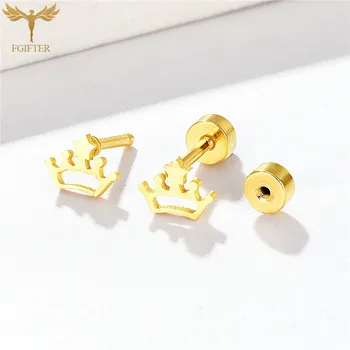 Coroana Stud Cercei cu Cutie Mică Placat cu Aur din Oțel Inoxidabil Ureche Piercing Ureche Știfturi pentru Femei Fete Bijuterii Cadouri de Anul Nou