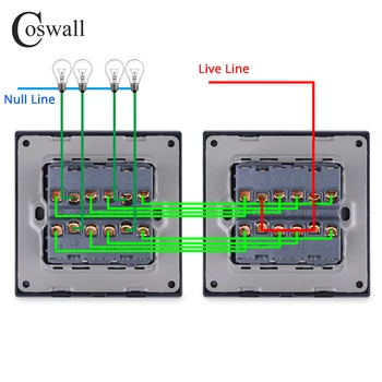 Coswall 4 Banda 2 Mod de Lux Întrerupător On / Off, Comutator de Perete Interruptor din Oțel Inoxidabil Panou AC 110~250V