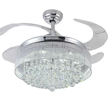 CRISTAL Ventilator de Tavan Decorative de Argint Fan Corpul Retractabil Palete Ventilator Camera de zi Lumina LED Fan Cristal Sala de Mese