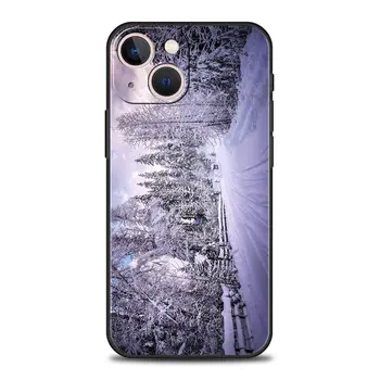 De iarnă, Natură, Zăpadă Călătorie de Arta de Lux, Telefon Moale Caz Pentru iPhone 13 14 12 11 Pro MAX Mini XR X SE XS 7 8 Plus Negru Acoperire Completă