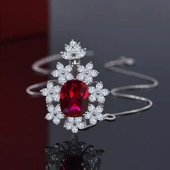 De lux Argint 925 Creat 12*16mm Ruby Colorate Pandantiv Colier Pentru Femei de Înaltă Carbon Diamant Petrecere Bijuterii Fine