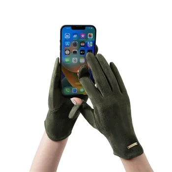 De înaltă Calitate, Solid Mănuși de Iarnă pentru Femei cu Degetul Gaura de piele de Căprioară, Catifea de Echitatie Moda Mănuși Touch Screen Ține de Cald Doamna Mănuși