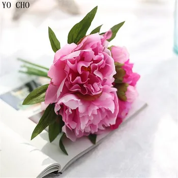 Decor nunta 5 cap DIY Rose Floral 1 Buchet de Mătase Artificială Bujor Aranjament de Flori Hortensie Cameră real atinge buchet de flori