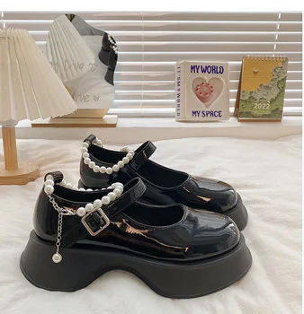 Deget de la picior pătrat Perla Pantofi de Vara Noua Moda All-meci Fund Gros Sporit Mici din Piele PU Pantofi Mary Jane Pantofi pentru Femei