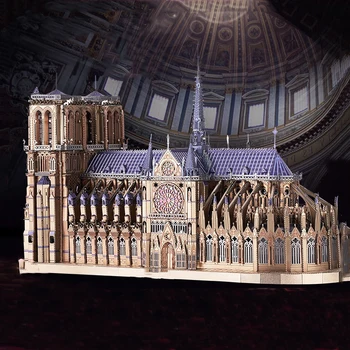DIY Constructii Metalice Puzzle 3D Notre Dame de Paris, Modelul Cu LED-uri Kit Aducation Asambla Jucării pentru Copii Cadouri de Crăciun pentru Adulți