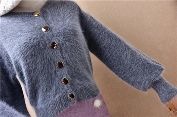 Doamnelor moda pentru femei grey păros iepure angora blană tricotate lungi felinar mâneci cardigan vrac nurca cașmir haina jacheta pulover