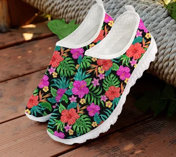 ELVISWORDS Tropicale, Flori de Hibiscus Imprimare Femei Apartamente Pantofi Adidasi Casual de Primavara-Vara de sex Feminin Aer ochiurilor de Plasă de Plaja Mocasini Femei