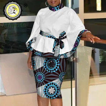 Femei Casual din Africa de Îmbrăcăminte Tradiționale Set Dashiki Cămașă de Imprimare și Ankara Fusta 2 Bucata Tribal Costum AFRIPRIDE S2026009