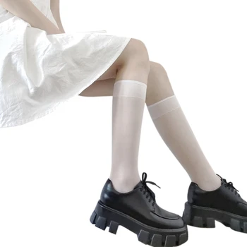 Femei Fete De Vară Transparente Matasoasa Vițel Ciorapi Retro Clasic De Culoare Solidă Simplu Japoneză Lolita Pur Genunchi Ridicat Timp Ciorapi