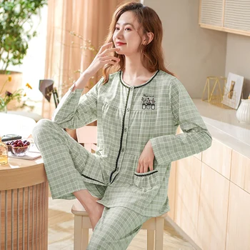 Femei Pe Gât Rotund Pijama Set Mare De Metri Pijamas Mujer Toamna Dulce Printesa Cu Maneci Lungi Cardigan Pijamale Homewear