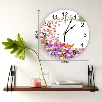 Fluture Flori Fierbător Pictura In Acuarela Ceas De Perete Design Modern, Camera De Zi De Decorare Ceas Mut Ceasuri De Perete Decor Acasă