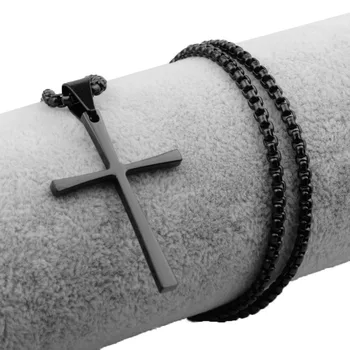 Iubitor De Cravată Unisex Negru Metalic De Culoare Colier Pandantiv Cruce Din Otel Inoxidabil Lanț De Link-Ul Crucifix Isus Colier