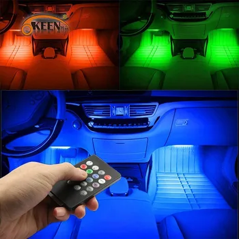 Led-uri Colorate Atmosferă de Lumină Unu-la-patru Mașini cu RGB Voce-activat Auto Atmosferă de Lumină cu USB fără Fir Control de la Distanță