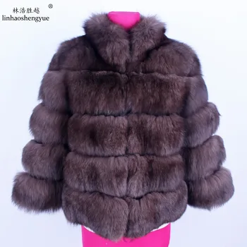Linhaoshengyue iarna femei stand guler gros haină de blană de vulpe blană