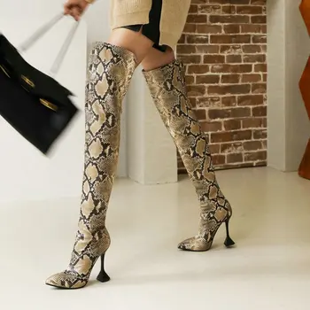 Lloprost ke 2021 stiletto Ciudat Stil de Cizme pentru Femei Toamna Iarna Snake Print cu Fermoar Cizmele de Moda a Subliniat Toe Pantofi de Femeie