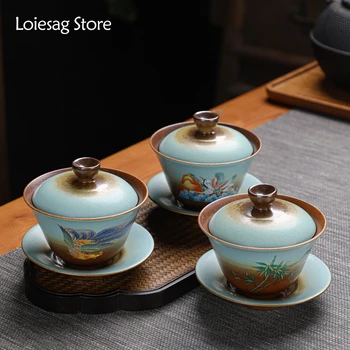 Loiesag 150ml Dehua Glazura de Culoare Ceramice Imitație de Lemn-a tras Gaiwan Kungfu Set de Ceai Castron de Ceai ceainic Sancai Gaiwan Ceașcă de Ceai