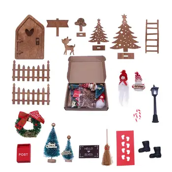 Mini Casa Elf Ușă Decor de Crăciun Set in Miniatura Scena Mini Usi din Lemn Elf Accesorii Usi de Crăciun DIY Decorare