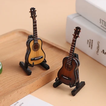 Mini Chitara model in Miniatura Chitara Model Replica cu Stand și Cazul Mini Instrument Muzical Ornamente Păpuși Accesorii