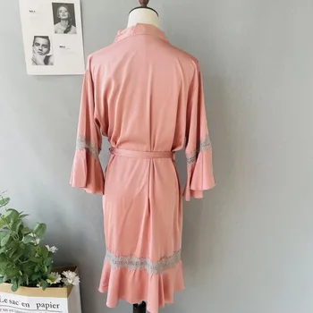 Mozaic Femei Rochie Kimono Sexy Sleepwear Haina Din Satin Cu Dantela 2022 Noi Pijamale Lenjerie Intima Moale Haine De Acasă