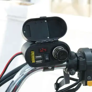 Multifunctional Motocicleta Dual USB Încărcător de Putere + LED Ceas Digital + Bricheta rezistent la apa 4 In1 Priza de Putere