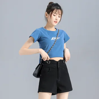 - Negru de înaltă Calitate pentru Femei pantaloni Scurti din Denim Vara Noi Blugi Femeie de Talie Mare Moda Stil coreean Scurt Jean Largi Picior Doamnelor pantaloni Scurți