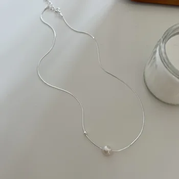 New Real Argint 925 Șarpe Lanț Cravată Colier Pentru Femei Minimalist Coliere De Perle De Apă Dulce De Sex Feminin Bijuterii Fine