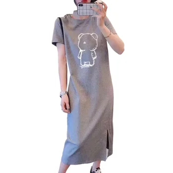 New Sosire Femei camasa de noapte cu Maneci Scurte Cămașă de noapte Gât Rotund Sleepwear Cutie Rochie de Imprimare de Mari Dimensiuni de îmbrăcăminte de noapte