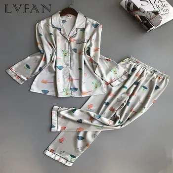 Nou Stil de Emulare de Mătase Confort Lenjerie pentru Femei Lungă cu mâneci Cardigan Pijamale de Mătase Costumul Acasă Somn Purta Set ARL004
