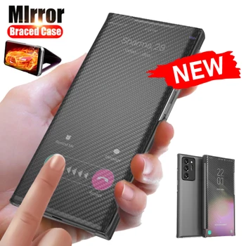 Pentru Samsung Galaxy Note20 Ultra S8 S9 S10 S20 S30 S11 S21 Plus de culoare Solidă Fibra de Carbon Flip Oglindă Telefon Acoperi Caz